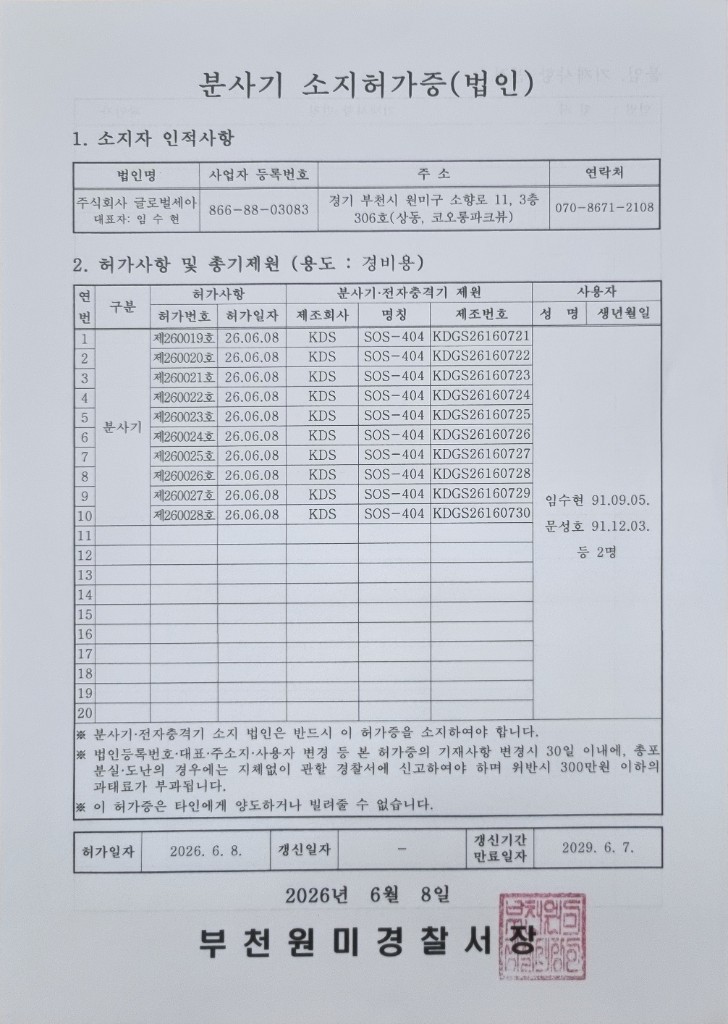분사기 소지허가증